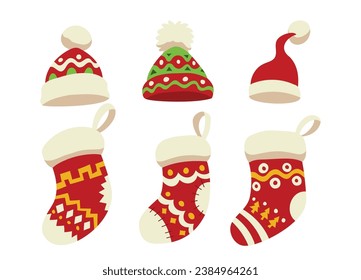 Set of hat and Sock Christmas Decorations Collection