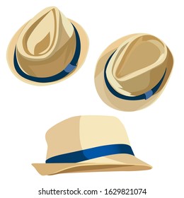 Set. The hat is summer men’s. Isolated on a white background. Vector illustration.