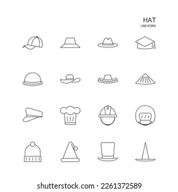 Set of hat vector line icon on white Set of hat vector line icon on white background.