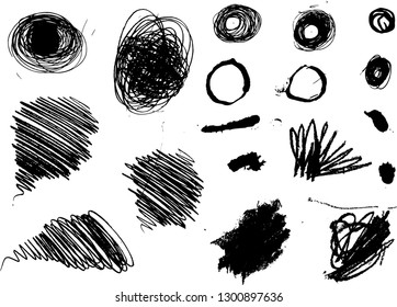 A set hatched grunge spots and blots. 