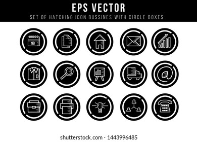 Set Of Hatching Icon Bussines With Circle Boxes