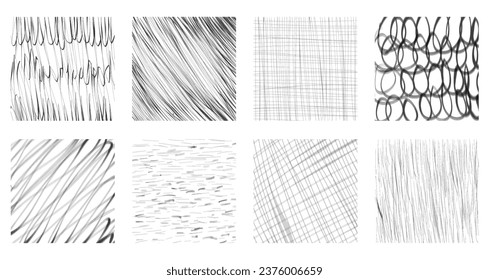 Conjunto de texturas de eclosión. Efecto de sombreado de dibujo de lápiz.