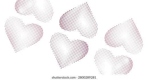 Set hati berbentuk berbeda dengan efek halftone. Monokrom, gaya seni pop hati putus-putus, terisolasi pada latar belakang putih.