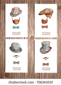 Set of hats and beards. Hand-drawn vector illustration.