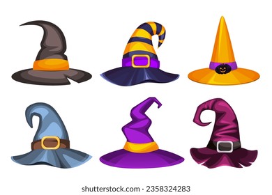 A set of hats for Halloween.A design element for celebrating Halloween.Vector illustration isolated on a white background.