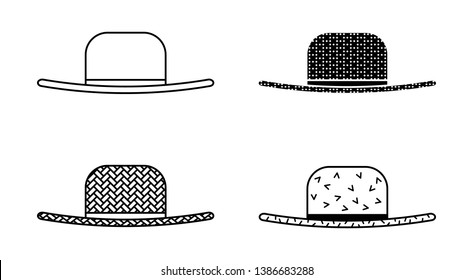 Set of hats icons isolated on white background. Caps for gardener and farmer. Black and outline elements for your design projects. Vector illustration.