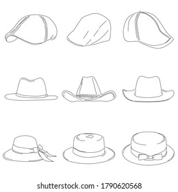 conjunto de dibujos de estilo de línea de sombreros