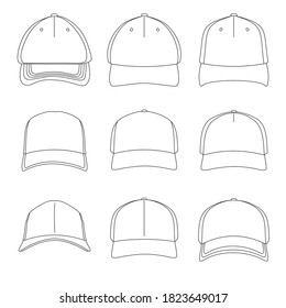 set of Hats Line Style Drawing