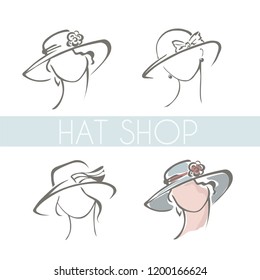 Set of hats. Logo for hat shop. 