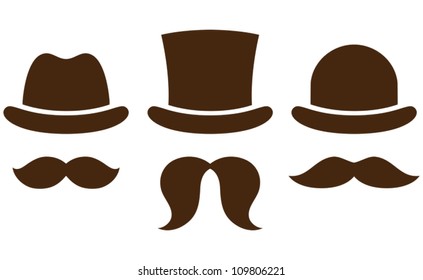 Set of hats and mustaches