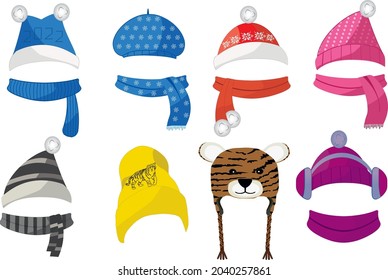 A set of hats and scarves