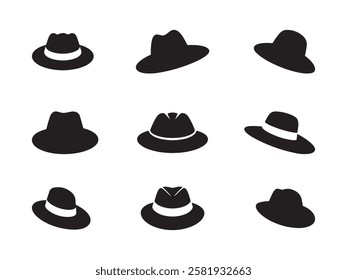 set of hats silhouettes, cowboy hat shape vector desgin, unique hat shape silhouettes