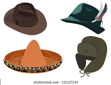 Set of hats vector illustration isolated on white background