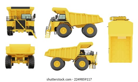 Set of haul trucks mining loader the machine of the mining isolated on background.Vector illustration