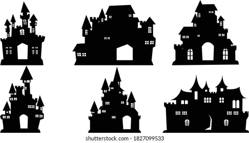 Set of haunted castle isolated on white background.