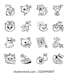 Set of Haunted Cats Doodle Icons

