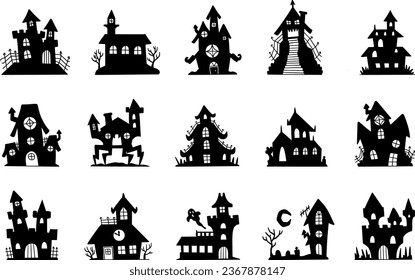 Set of Haunted House Silhouette Illustration