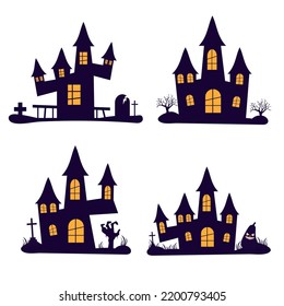 Set of haunted houses Halloween. Vector illustration
