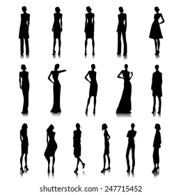 Set of haute couture female silhouettes