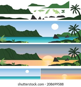 Set of Hawaii Island and Beach