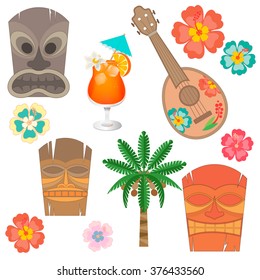 Set Hawaii Symbols Accessories Ukulele Hawaii Stock Vector (Royalty ...