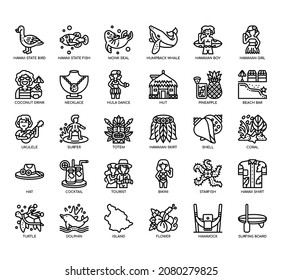 Set of Hawaii thin line and pixel perfect icons for any web and app project. 