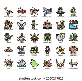 Set of Hawaii thin line and pixel perfect icons for any web and app project. 
