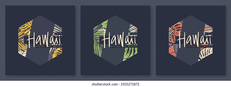 Set of Hawaii tropical vector t-shirt designs, posters, prints, labels.