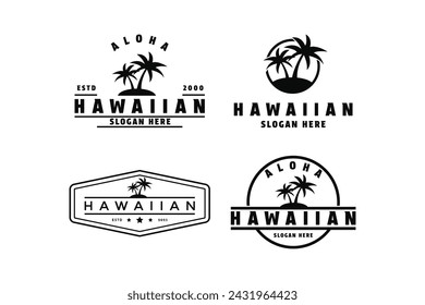 set of hawaiian logo design vintage retro style