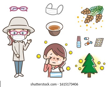 Set of hay fever illustrations