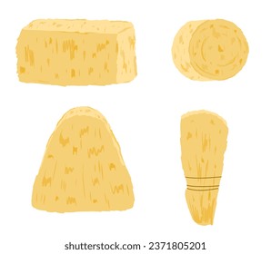 Set with hay straw in simple cartoon style