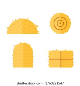 Set of haystacks in flat design on an isolated white background. Vector stock illustration.