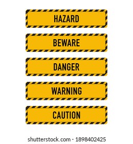 Set of hazard, beware, danger, warning, caution attention sign in black and yellow