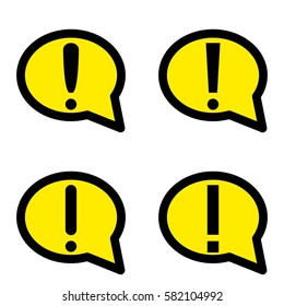 Set of hazard danger black exclamation marks warning in yellow and black speech bubbles ovals circles signs icons on a white background flat design popup notification alert alarm vector illustration