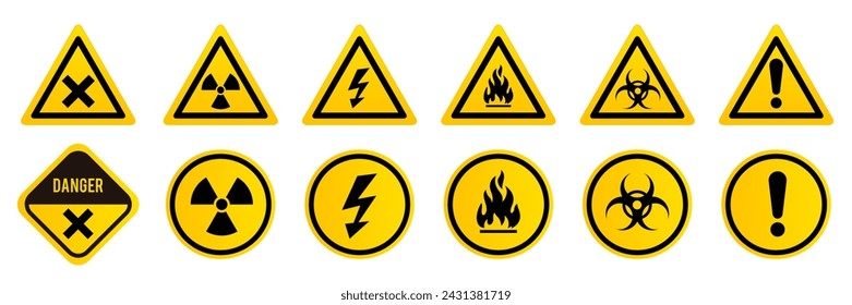 Set hazard danger yellow vector signs.	
