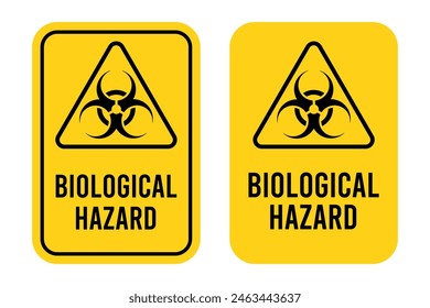 Set hazard danger yellow vector signs. Radiation sign, Biohazard sign, Toxic sign.