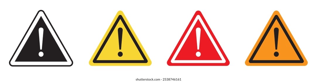 Set of Hazard warning attention sign variations. Vector illustration.