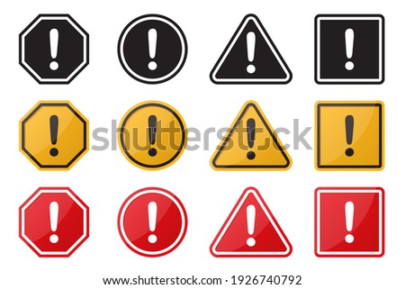 Set of hazard warning attention sign. Vector illustration