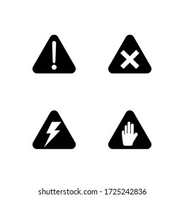 Set of hazard warning glyph icon design vector. Danger triangle symbol design. Industrial warning icon. Editable black stroke.