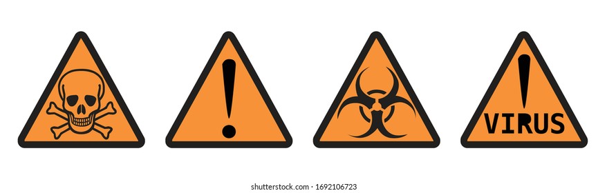 Set hazard warning signs, biological mortal danger alert, vector