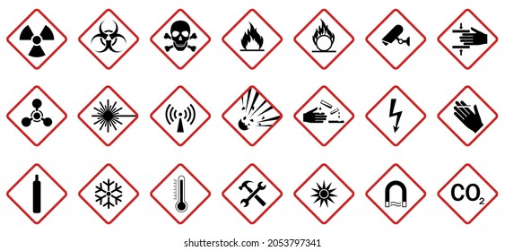 Set of hazard warning signs. Caution danger Symbol, vector illustration, isolated icon set.