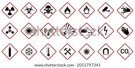 Set of hazard warning signs. Caution danger Symbol, vector illustration, isolated icon set.