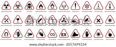 Set of hazard warning signs. Caution danger Symbol, vector illustration, isolated icon set.