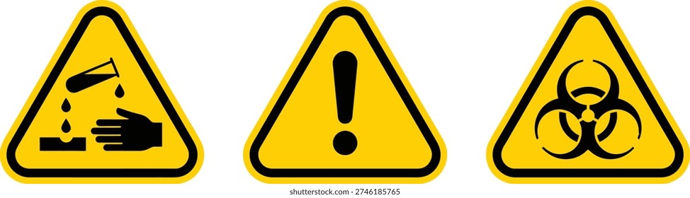 Set of Hazard Warning Signs – Corrosive, General Danger and Biohazard