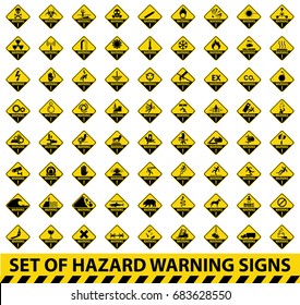 Set Of Hazard Warning Signs. Symbol, Illustration