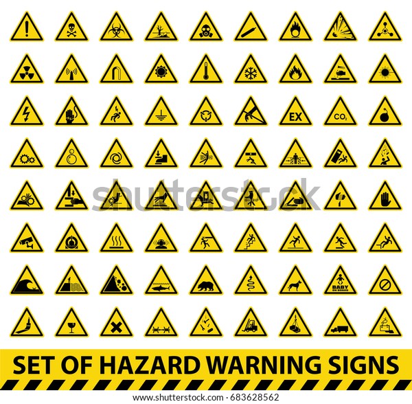 Set of hazard warning signs. Symbol, vector, illustration - Stock Image ...