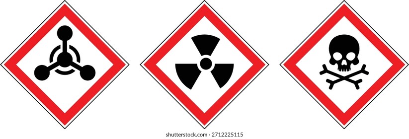 Set of hazard warning signs vector. Chemical bond hazard sign, radiation hazard, Toxic hazard sign