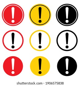 Set of hazard warning, warn symbol vector icon flat sign symbol with exclamation mark isolated on white background .
