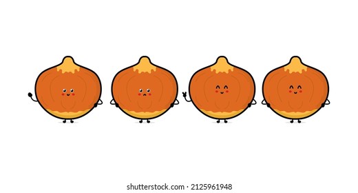 Set hazelnut character cartoon emotions joy happiness smiling face jumping running sings nut icon beautiful vector illustration.