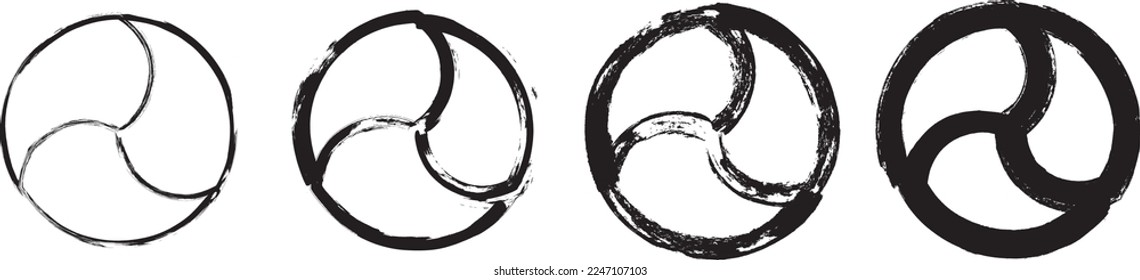 Set of he World Triad Symbols. Black ink handwriting. Vector